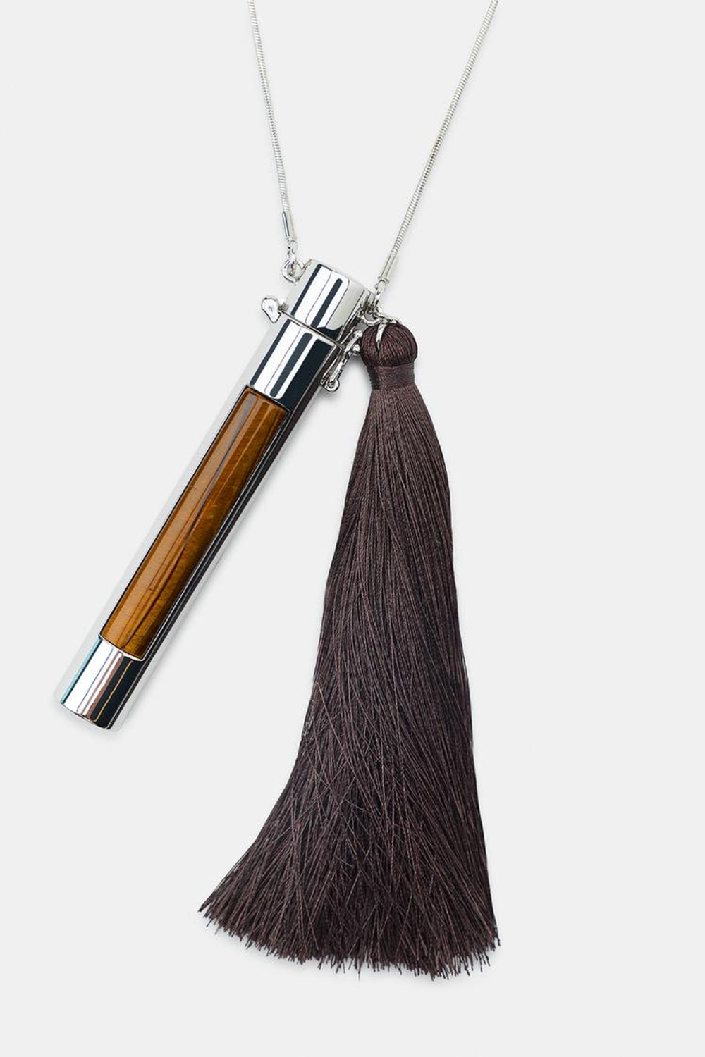 ZARA МЕТАЛЛИЧЕСКОЕ КОЛЬЕ С ТРУБКОЙ И БАХРОМОЙ, СЕРЕБРИСТЫЙ