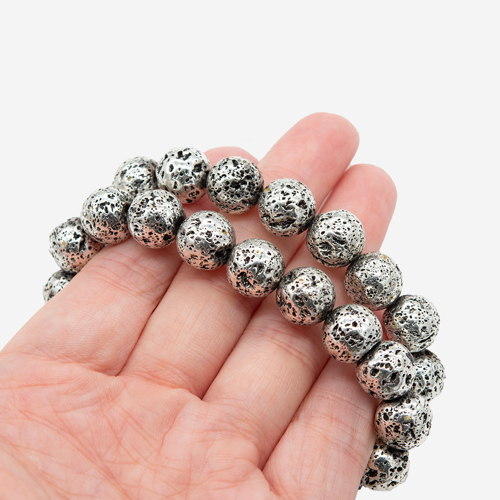 Лава вулканическая натуральная с металлическим гальваническим покрытием, 10,6мм, шар