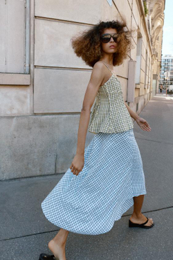 ZARA АСИММЕТРИЧНАЯ ЮБКА МИДИ В КЛЕТКУ, СИНИЙ/БЕЛЫЙ