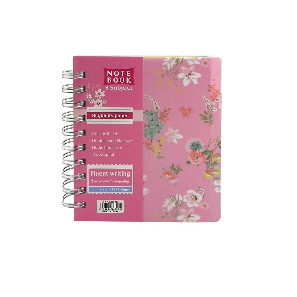 Блокнот А6, Alingar, гребень, пластиковая обложка, с разделителями, ассорти, клетка, 120 л., "Нежные цветы"