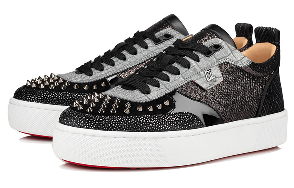 Christian Louboutin Stylish Skateboarding Shoes Men"s Low top Black/Gray