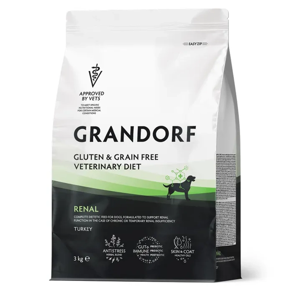 Корм для собак GRANDORF VETERINARY DIET Dog RENAL диетический для поддержания функций почек при ХБН, индейка 3кг