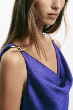 ZARA ПЛАТЬЕ-КОМБИНАЦИЯ МИДИ С ФУРНИТУРОЙ, ЧЕРНИЛЬНО-СИНИЙ