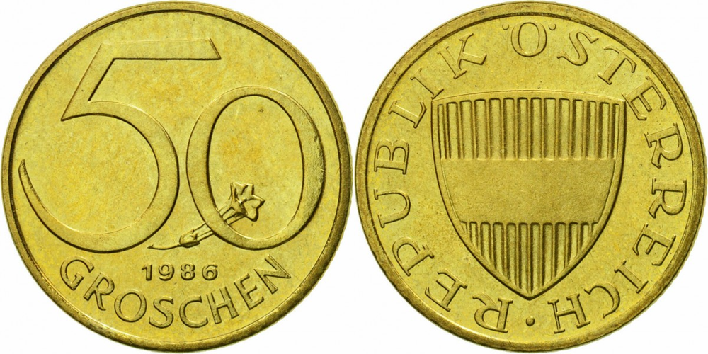 Австрия 50 грошей, 1959-2001 XF