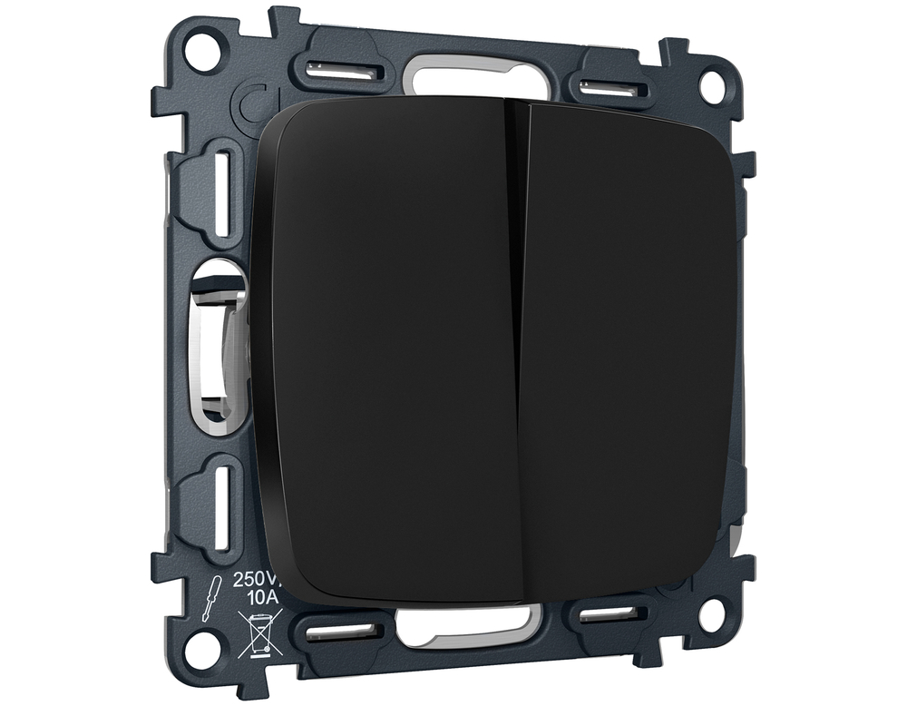 MO803030 Комплект механизма 2-клавишного перекрестного выключателя 10A-250V OMEGA Черный матовый QUANT (OP8030, VM125)