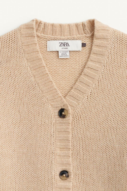 ZARA КАРДИГАН С V - ОБРАЗНЫМ ВЫРЕЗОМ, БЕЖЕВЫЙ