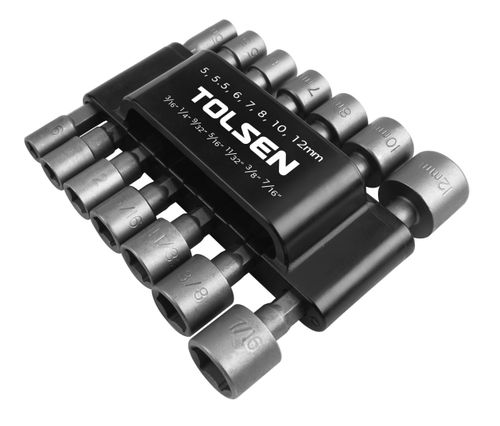 TOLSEN (TT77817) Набор головок для шуруповерта шестигранных 1/4", 5-12 мм, 3/16"-7/16", 14 предметов