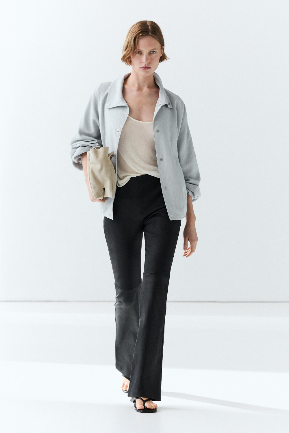 Massimo Dutti Легинсы клеш из кожи наппа, синий