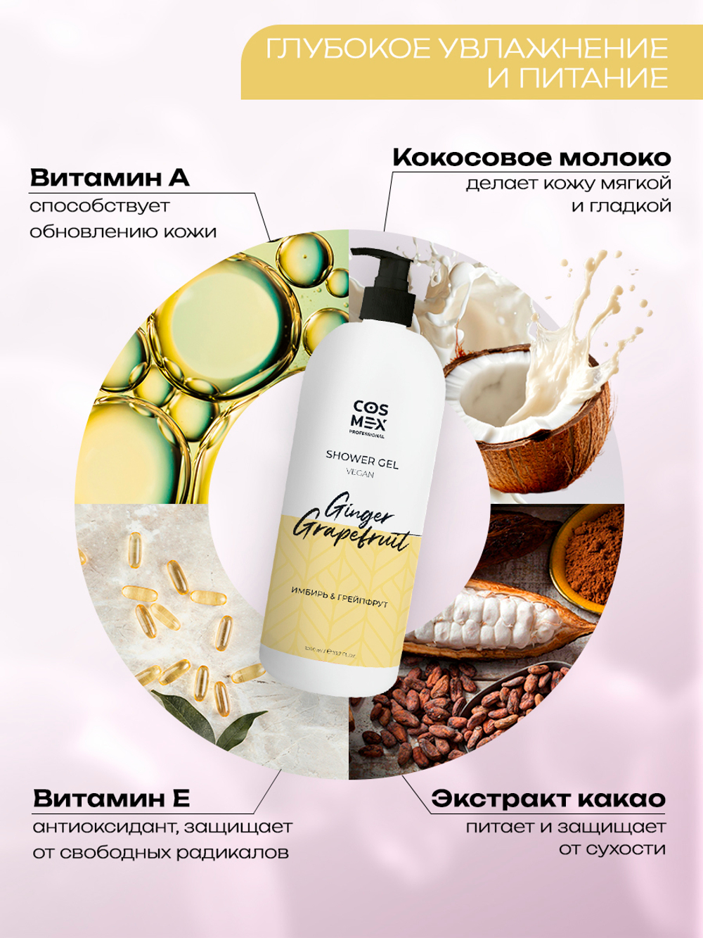 Cosmex Гель для душа Имбирь, Грейпфрут 1000мл