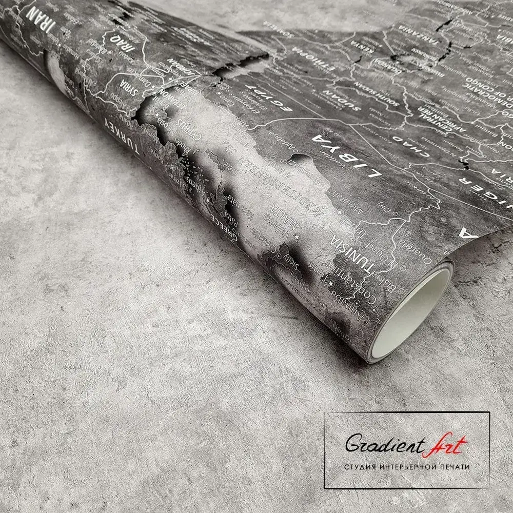 Фотообои карта мира бетон лофт "Карта мира" 315см x 270см флизелин премиум моющиеся GradientArt WM2B315270G