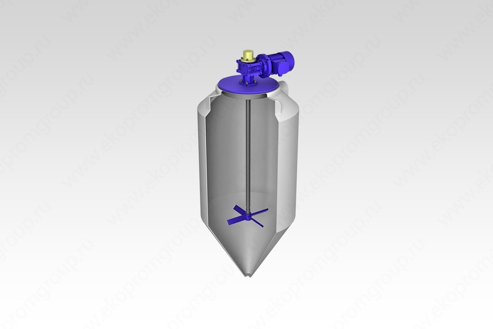 Емкость пищевая в обрешетке ЭкоПром ФМ с лопастной мешалкой 240 л. конусная (65x65x192см;белый) - арт.555705