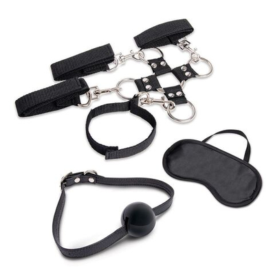Набор для фиксации из 7 предметов Hogtie & Ball Gag Kit (Цвет: черный)