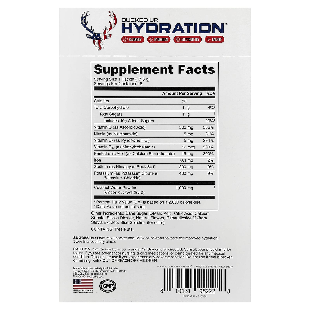 Bucked Up, Hydration™, America Rocket Pop, 18 пакетиков по 17,3 г (0,6 унции) каждый