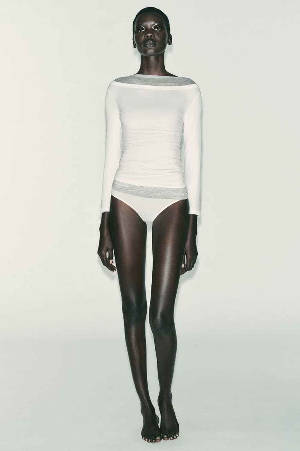 ZARA ФУТБОЛКА С ВЫРЕЗОМ «ЛОДОЧКА», БЕЛЫЙ