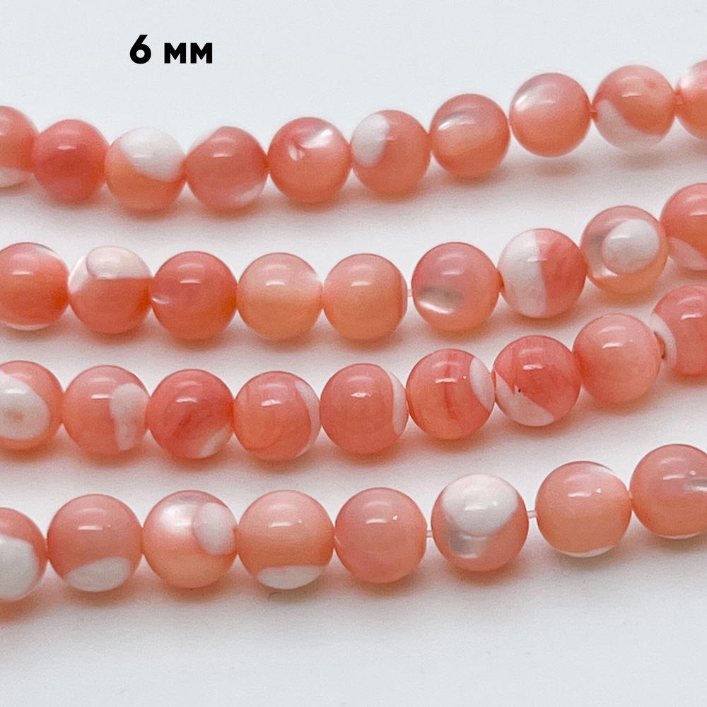 Перламутр тонированный, цвет розовый, диаметр 6,3 мм, цена за 31-32 шт (1/2 нити)