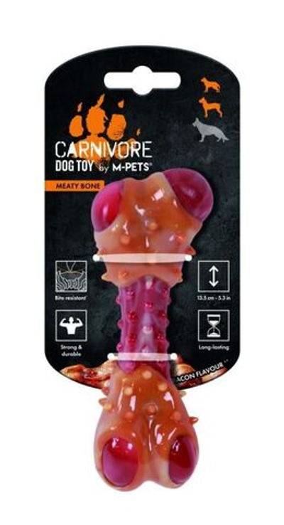 Игрушка для собак Карнивор кость, вкус бекона, красная 14.5 x 5.1 x 5 см