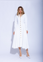 Женское белое платье миди на пуговицах