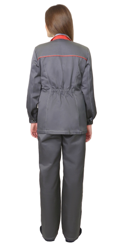 Костюм ЗОЛУШКА женский, куртка, брюки, темно-серый со светло-серым и красной отделкой