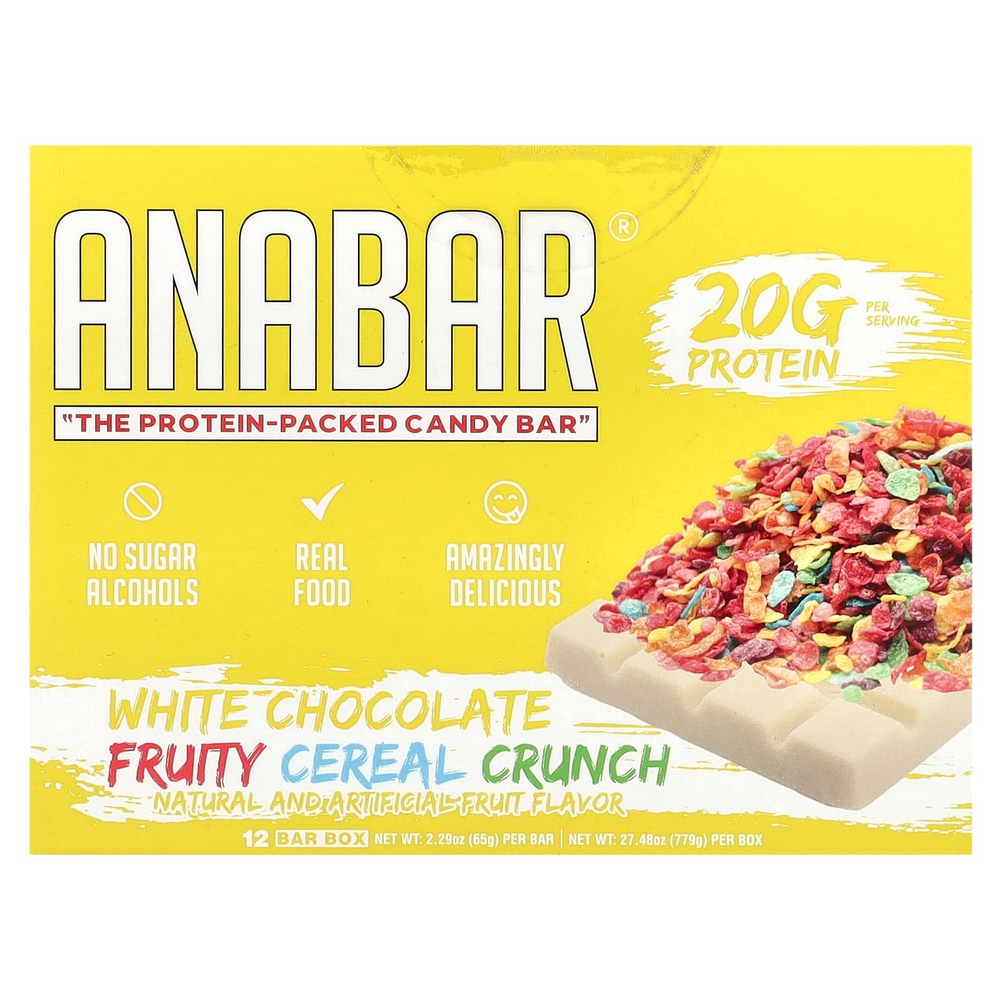 The Anabar, The Protein-Packed Candy Bar, хрустящие фруктовые хлопья из белого шоколада, 12 батончиков по 65 г (2,29 унции)