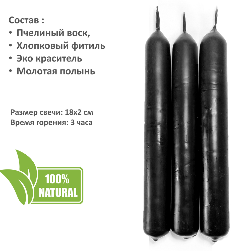 Свеча черная с крапивой на снятия негатива и защиту, 18х2 см