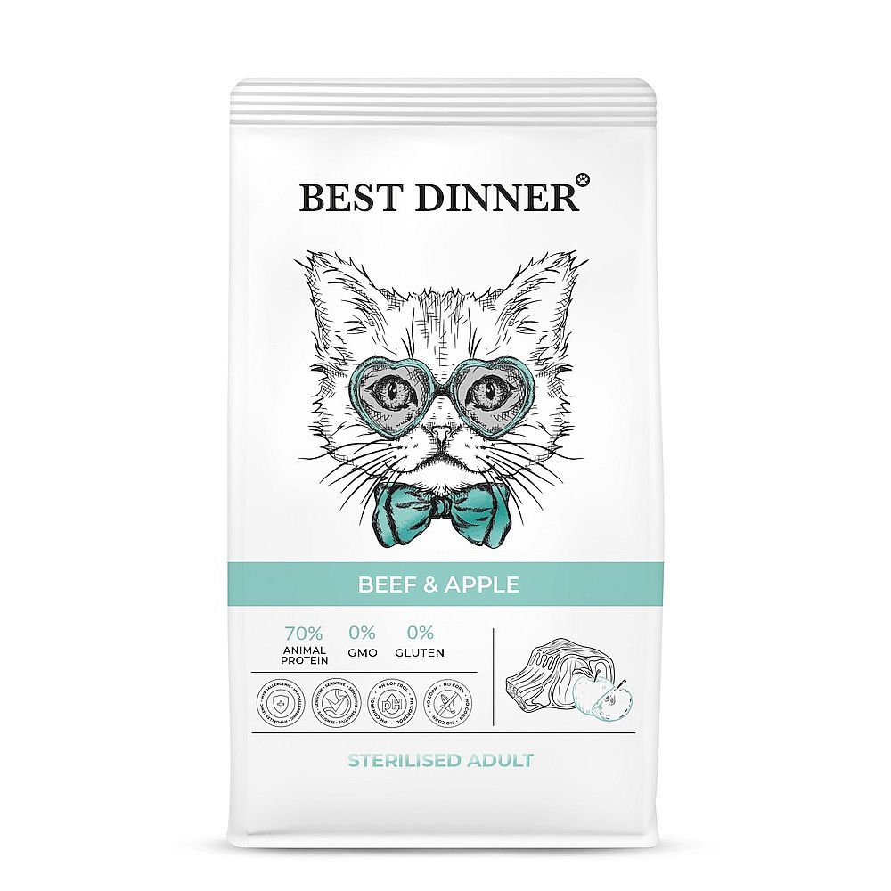 Сухой корм Best Dinner Adult Sterilised Beef & Apple для стерилизованных кошек с Говядиной и яблоком, пакет 400 г Сухой корм Best Dinner Adult Sterilised Beef & Apple для стерилизованных кошек с Говядиной и яблоком, пакет 400 г