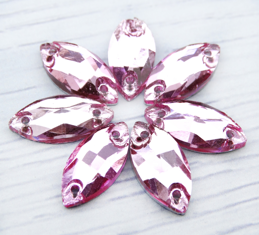 МИ016НН612 Хрустальные стразы пришивные "лодочка", цвет: розовый, размер: 6х12 мм, 15 шт.