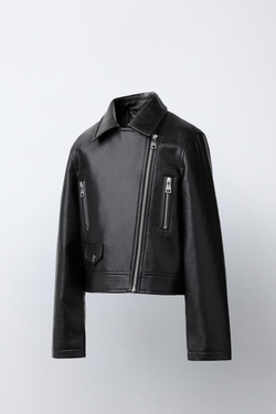 ZARA БАЙКЕРСКАЯ КУРТКА ИЗ ИСКУССТВЕННОЙ КОЖИ, ЧЕРНЫЙ