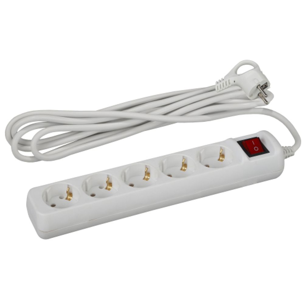 Удлинитель электрический ЭРА U-5es-3m-3x1 с заземлением с выключателем 5 розеток 3м ПВС 3x1мм2 16А | Бытовые удлинители