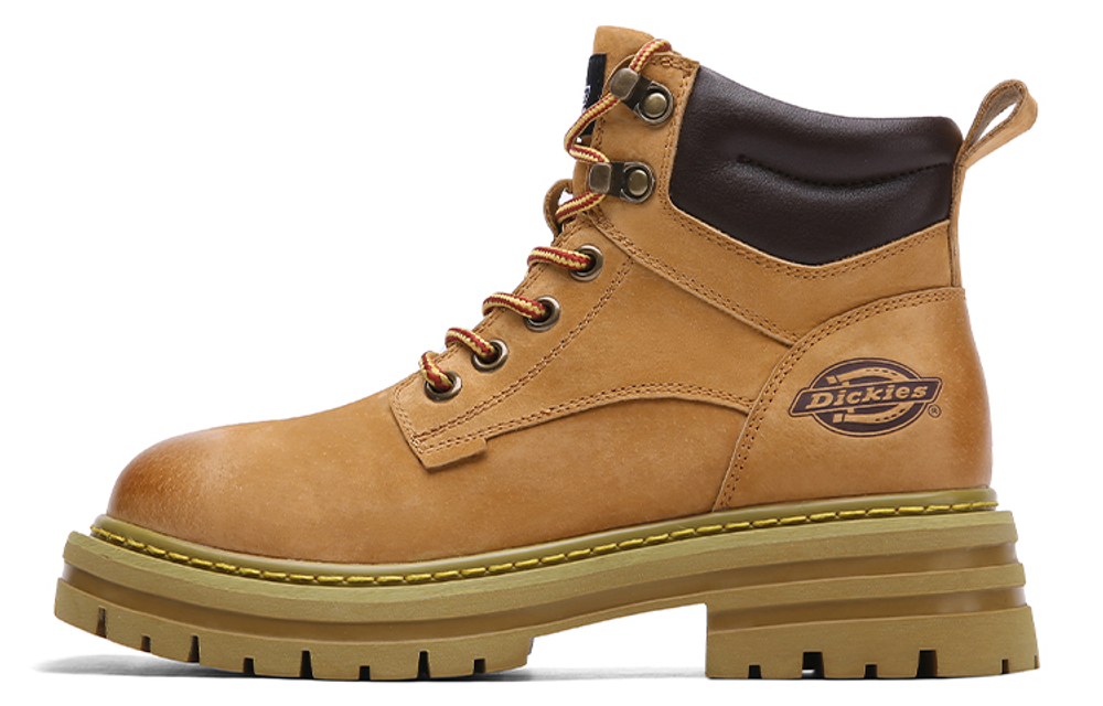 Dickies Minimalist Style Versatile Short Platform Combat Boots Women"s Earth Yellow