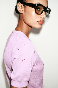 ZARA КАРДИГАН С КОРОТКИМИ РУКАВАМИ И ПАЙЕТКАМИ, РОЗОВЫЙ/ЛИЛОВЫЙ