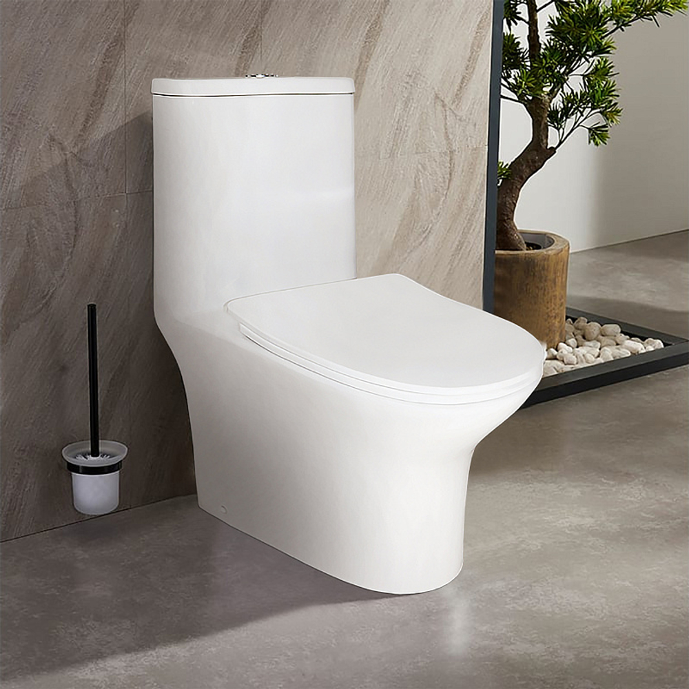 Унитаз-моноблок с функцией биде AZARIO Sente 375х665х785 напольный, безободковый, горизонтальный слив, сиденье дюропласт микролифт (AZ-8614B)