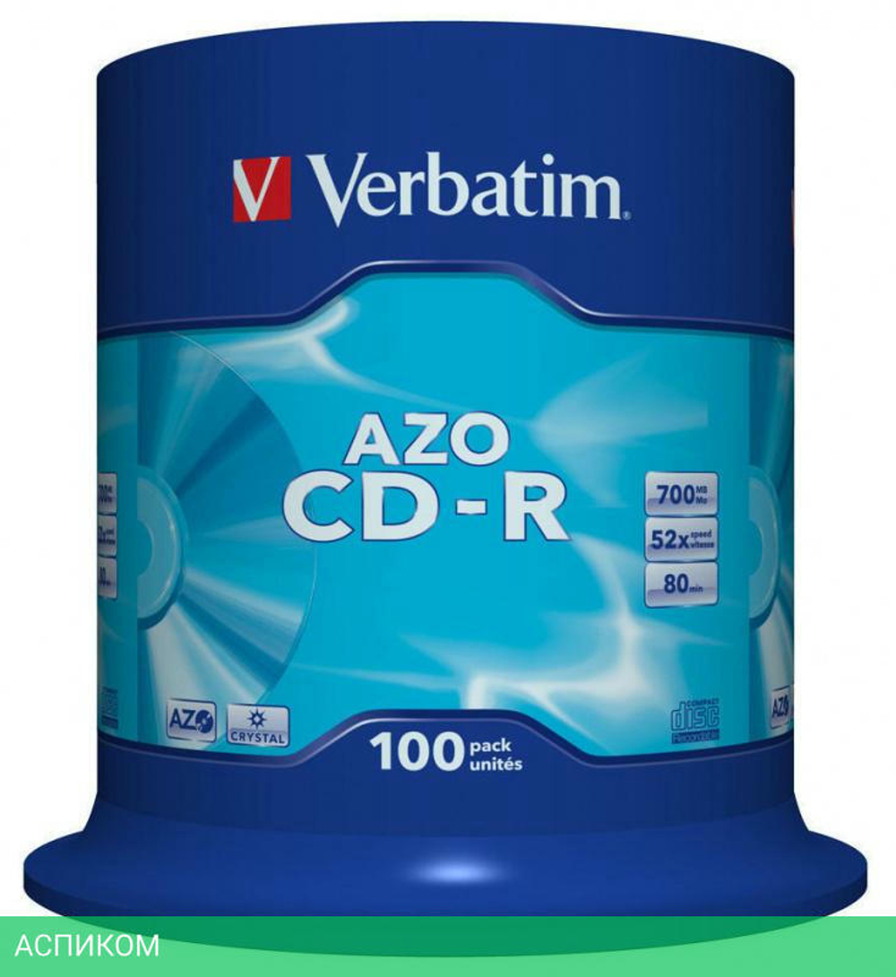 CD-R диск Verbatim 700Mb 52x Cake Box 100шт (43430)