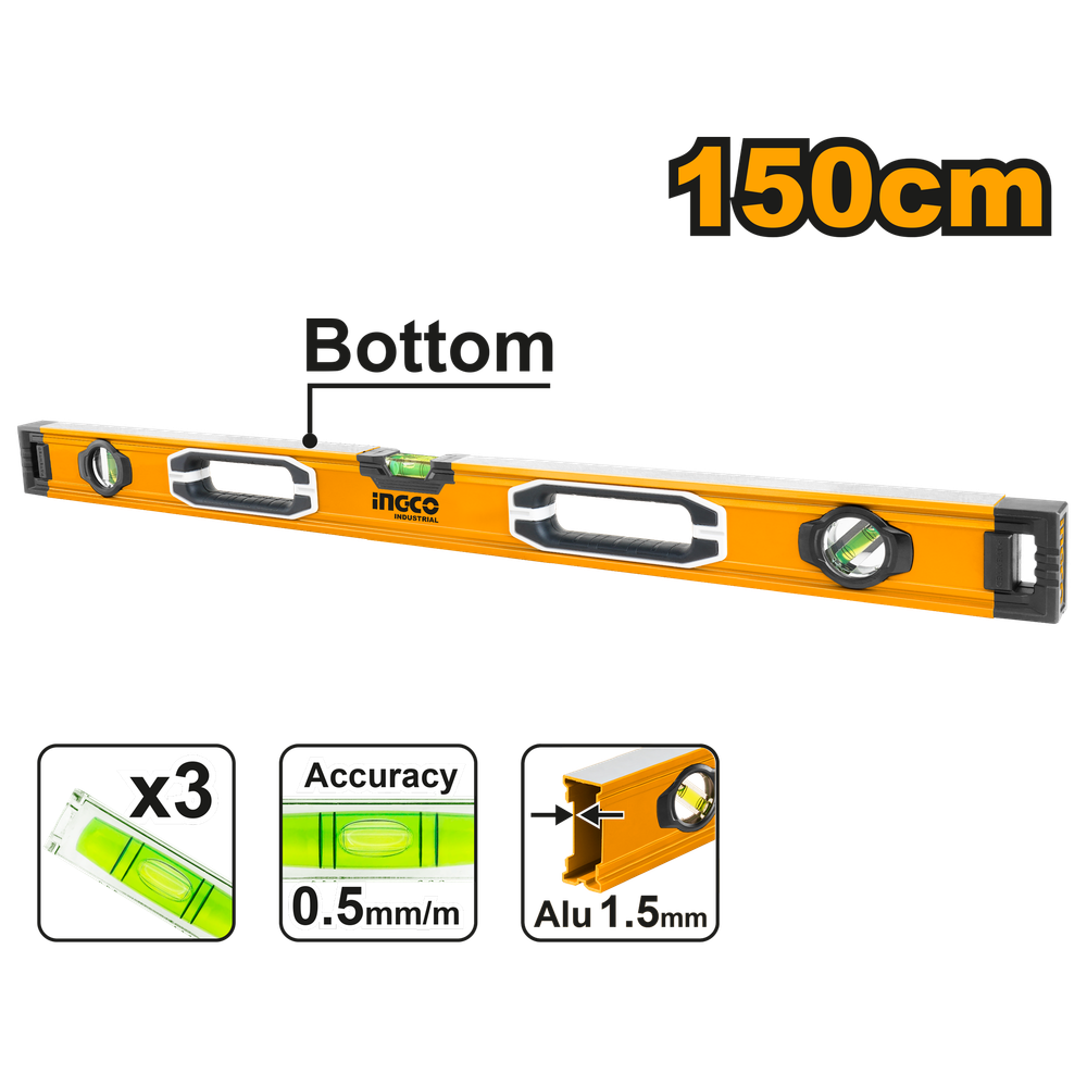 Строительный алюминиевый уровень INGCO HSL08150 INDUSTRIAL 150 см