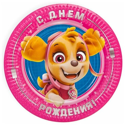 Тарелки (7""/18 см) Щенячий Патруль, С Днем Рождения!, Розовый, 6 шт.