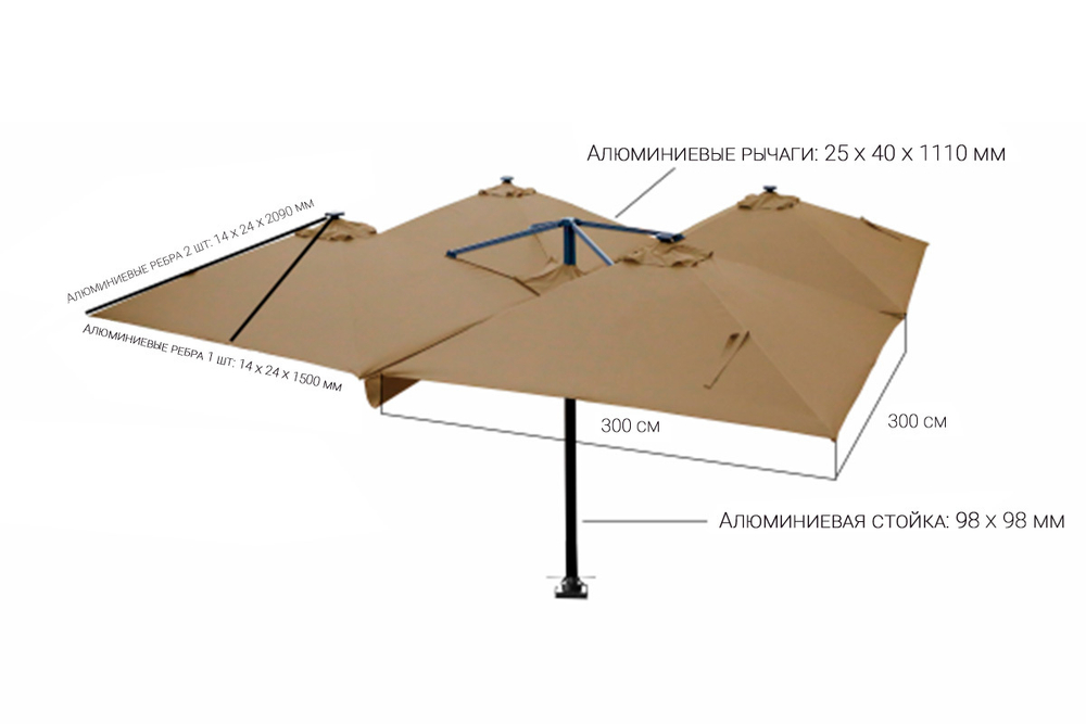 Зонт четверной Тулуза 3*3м, цвет песочный