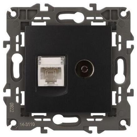 Розетка компьютерная + телевизионная 2-м Elegance 14-3110-05 RJ45 + TV IP20 механизм антрацит Эра Б0034318