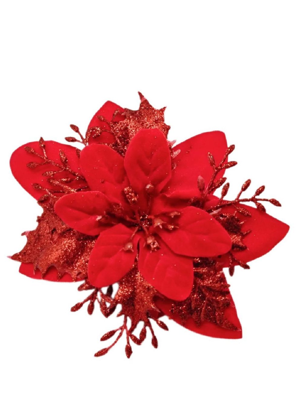 Набор новогодних цветов на ёлку 8шт красные (6996)