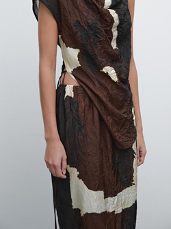 Massimo Dutti Топ в стиле колор-блок с деталью из ткани, шоколадный