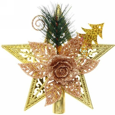 Звезда на ёлку 14 см «Звездный цветок» золото/янтарь
