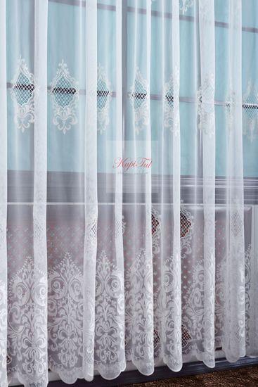 Тюль французская сетка с вышивкой Медальон (молочный)