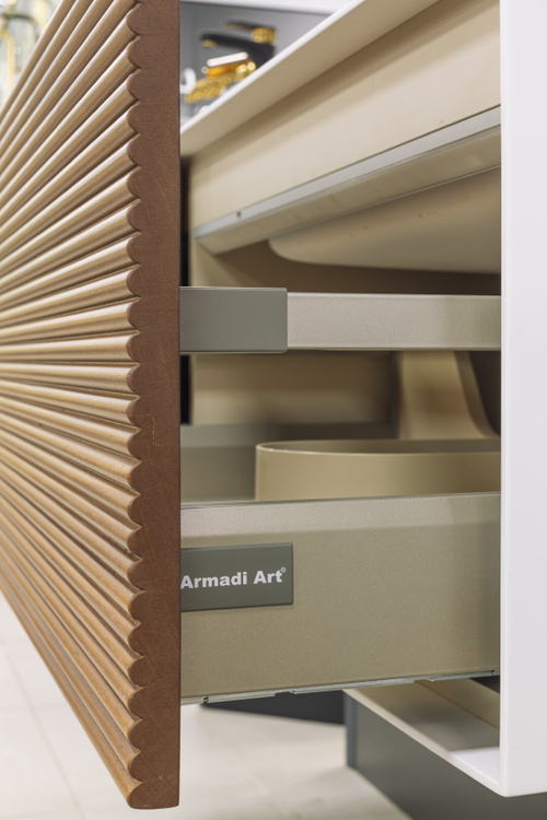 Armadi Art MINIMAL Тумба 140см цвет AYOUS + FUGA WHITE ACRYLIC COUNTER интен.подсветка+2 раковины