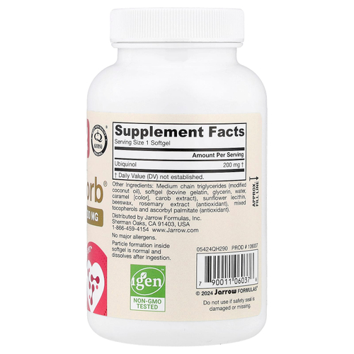 Jarrow Formulas, QH-Absorb®, убихинол, максимальное усвоение, 200 мг, 90 капсул