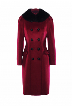 Пальто со съемным меховым воротником марсаль LE-22-17FW