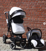 ДЕТСКАЯ КОЛЯСКА 3 В 1 BELECOO X6 ЧЁРНО-БЕЛАЯ ЭКОКОЖА