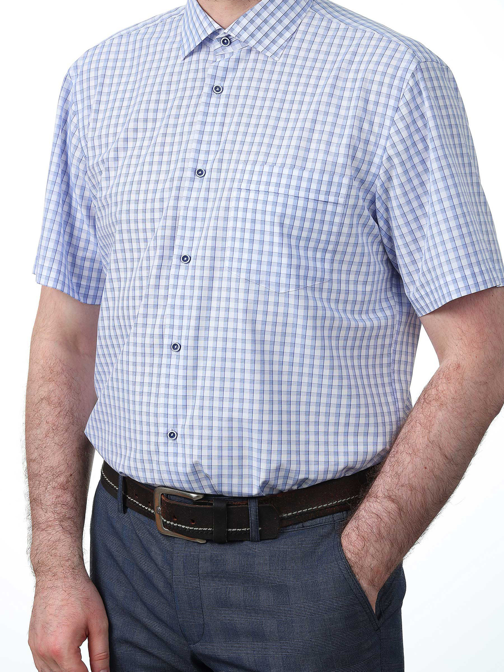Сорочка мужская VESTER короткий рукав, клетка, бамбуковое волокно/пэ 728151 34