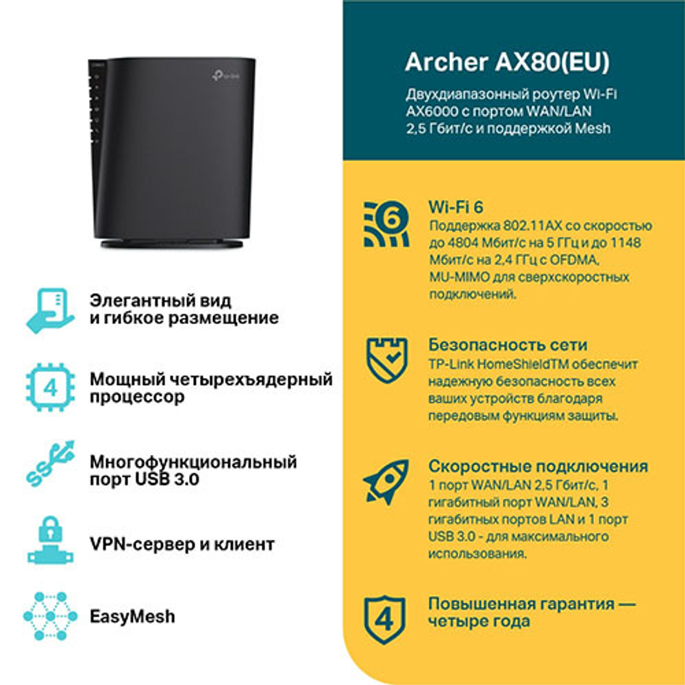 TP-Link Archer AX80(EU) Двухдиапазонный роутер Wi-Fi AX6000