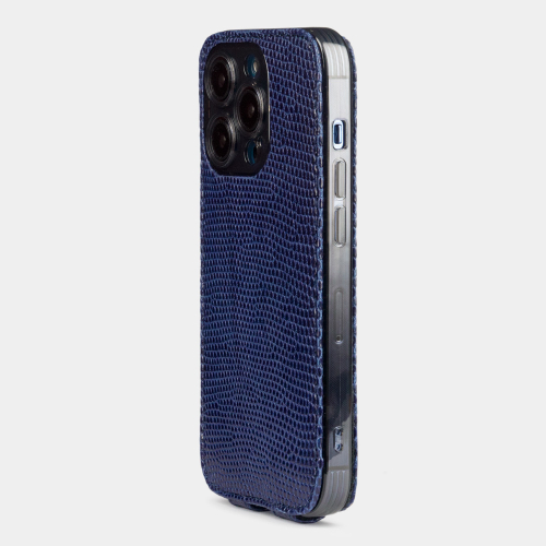 Чехол для iPhone 15 Pro Max из кожи ящерицы, синего цвета