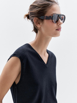 Massimo Dutti Укороченный жилет с V-образным вырезом, темно-синий