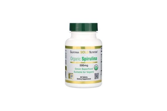 California Gold Nutrition, Органична спирулина 500 mg, 60 таблетки