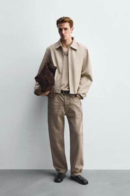 ZARA КУРТКА СВОБОДНОГО КРОЯ НА МОЛНИИ, СВЕТЛО-ОЛИВКОВЫЙ